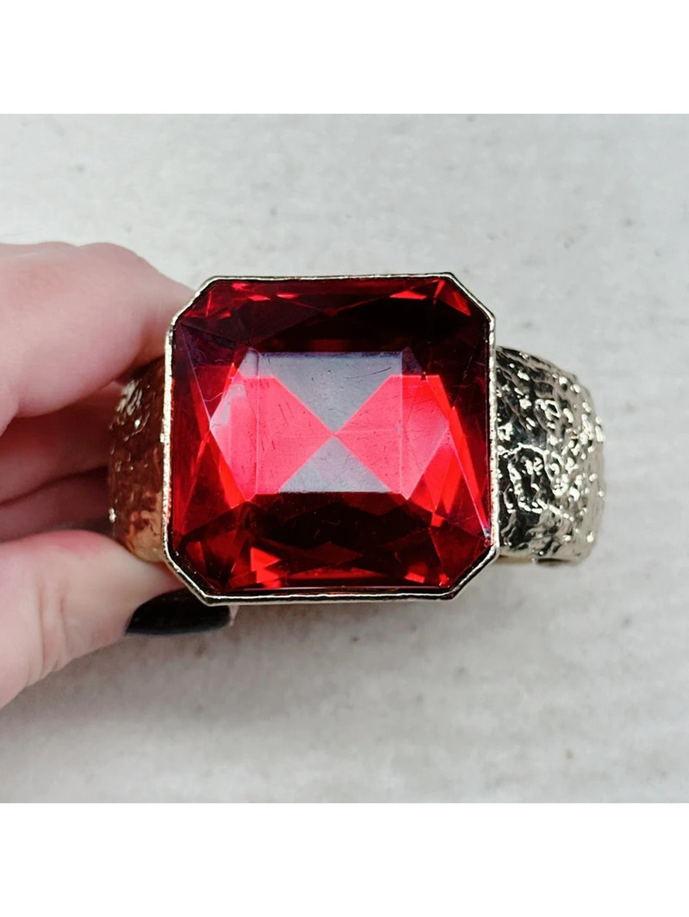 72a. Red Bling Hammered Bracelet Statement